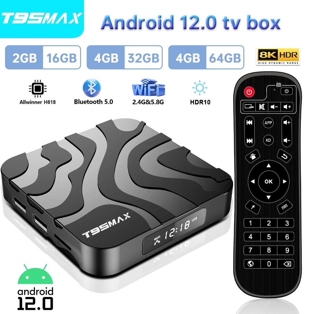 T95 Max Tv Box Android 12 Mendukung 8K 3D 2.4Ghz/5Ghz Dual-Band Wi-Fi 100M Ethernet Bluetooth 5.0 Set Top Box