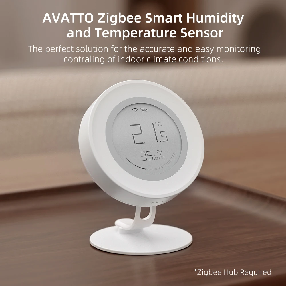 AVATTO Tuya Zigbee Smart Temperature Humidity Sensor E-ink Screen Indoor Controller Monitoring Work with Alexa Google Home