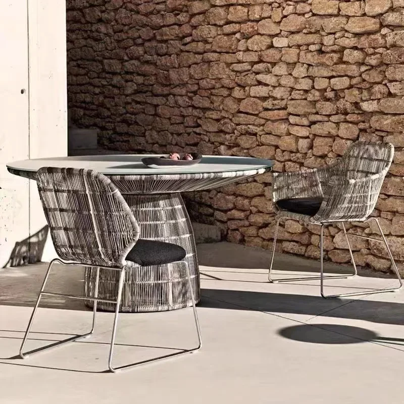 

Outdoor open-air balcony courtyard creative single recliner leisure lazy tall and short back rattan furniture