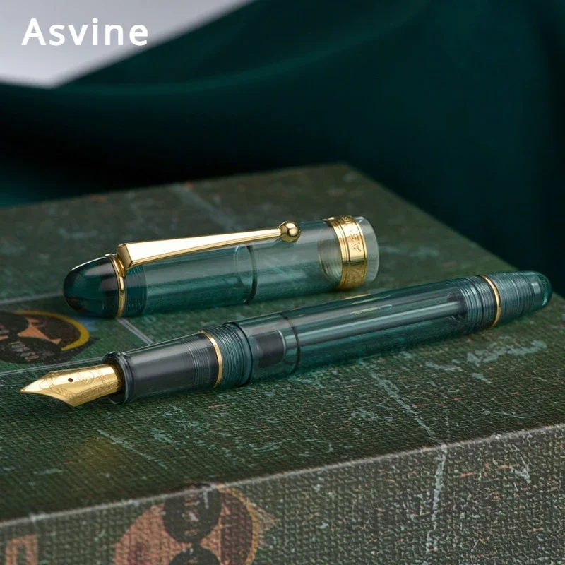 Asvine V126 pierre vert stylo plume Transparent M/F plume acrylique luxe élégant calligraphie stylo papeterie école fournitures de bureau