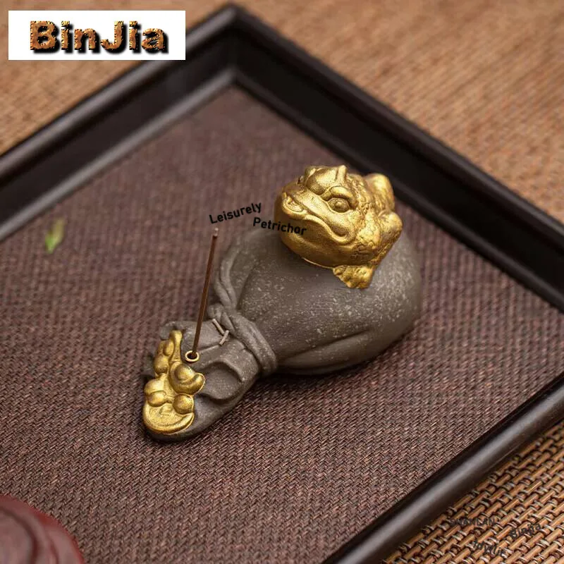 Creative Money Bag Golden Toad Fragrance Insertion Holder Home Line Incense Burner Indoor Censer Seat Zen Tea Pet Desktop Crafts