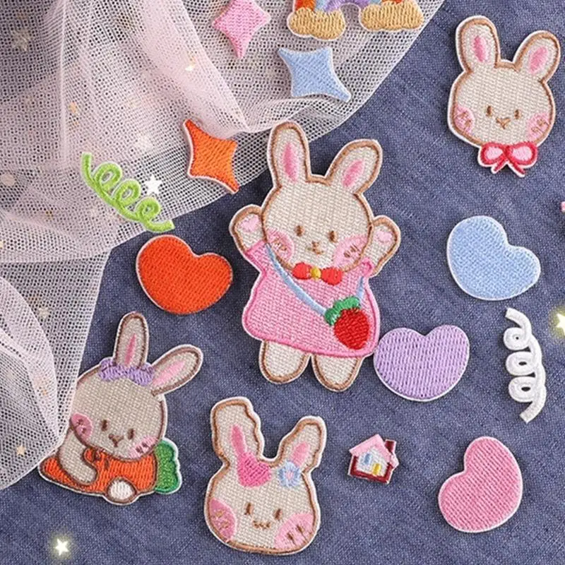 

17 Pcs Heart Embroidery Patches Lovely Rabbits Iron On Patches Sew on Patches Y08E