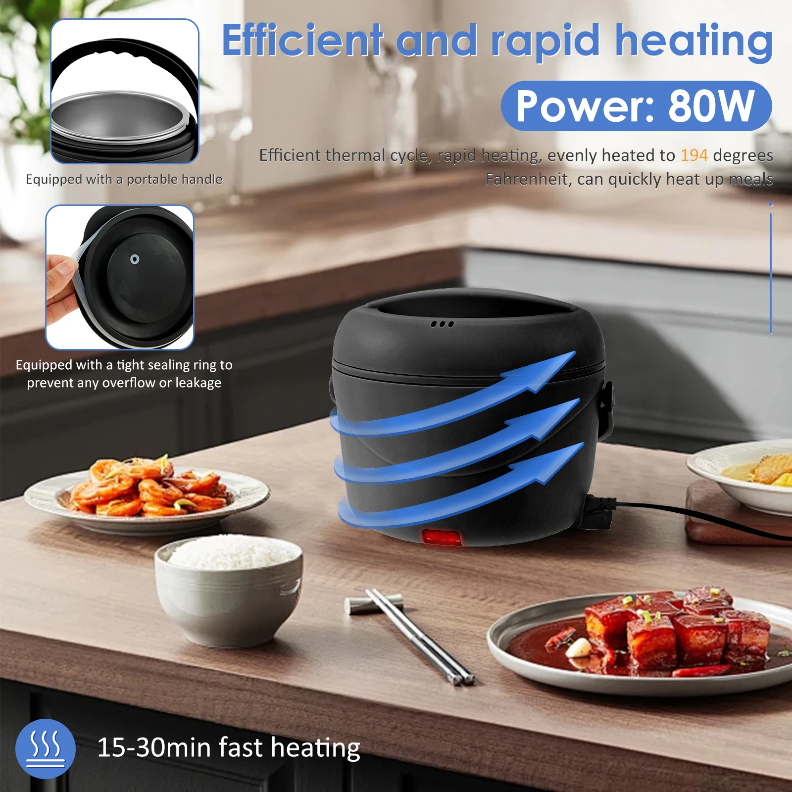 1.2L USB Electric Lunch Box Stainless Steel Portable Leakproof Thermostatic Heater 12V Food Warmer Heated Container Set