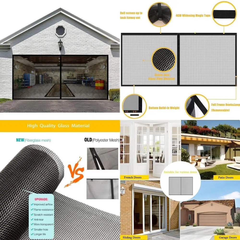 

15x8FT 1-Car Garage Fiberglass Reinforced Magnetic Screen Door with High Energy Magnets