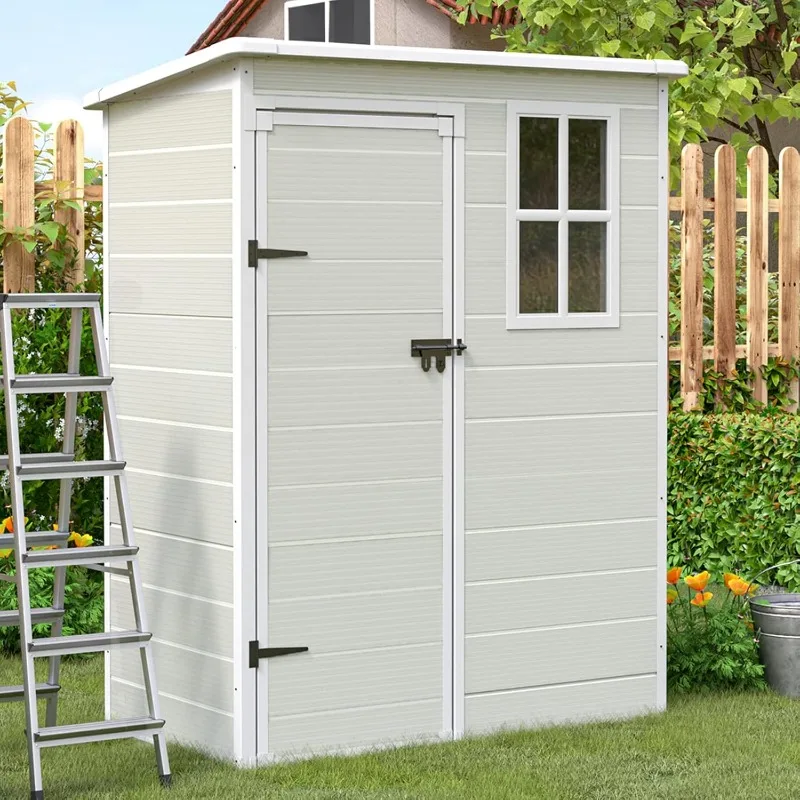 Outdoor Storage Shed 5x3 FT, Resin Garden for Bike, Garbage Can, Tool, Plastic Outside Sheds & Box with Lockable