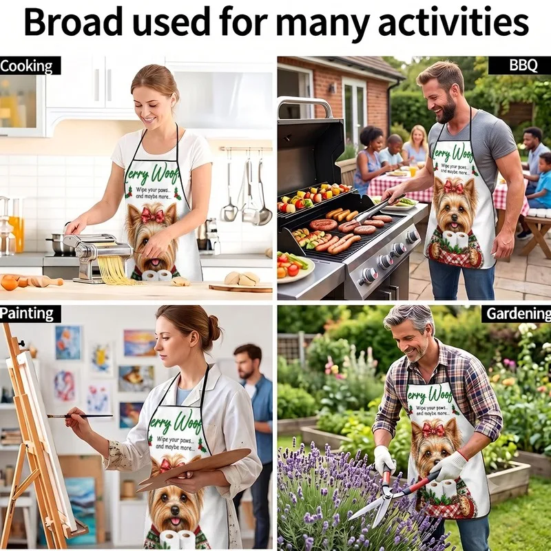 1PC【Apron】2DFlat effect，Printed with a fun-themed Yorkshire Terrier design，Fun and durable，Suitable home kitchen c