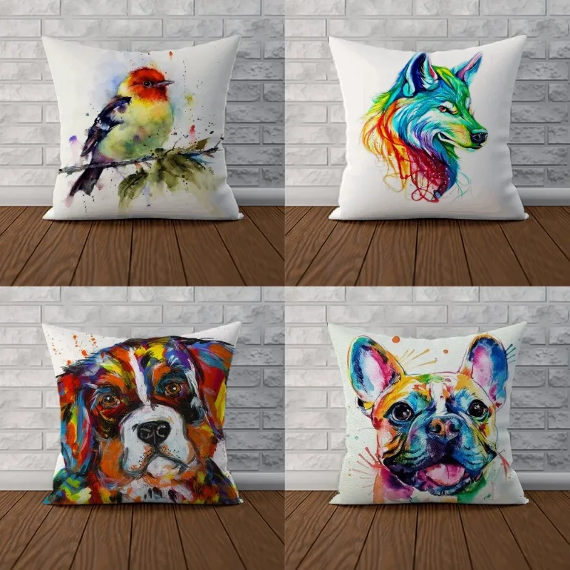 Watercolor Style Animal Cushion Cover 45*45 Pillow Cases Decorative Cushions Cover for Sofa Pillowcases for Pillows 45x45 Covers