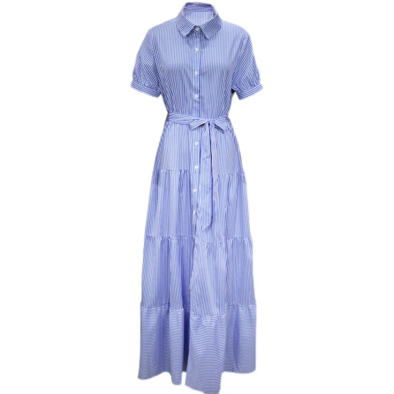 Vestido maxi f solto t estampado crimento médio manga curta estilo rua cintura alta linha a vestido de verão...