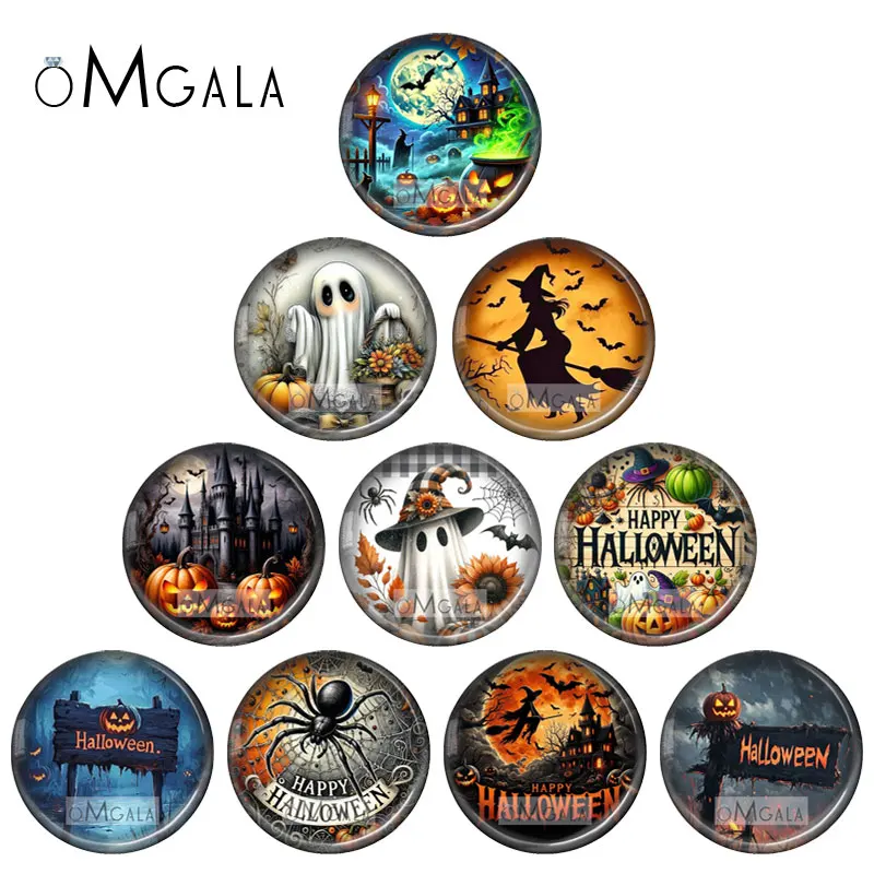 Happy Holloween Art Paintings 10pcs 12mm/18mm/20mm/25mm Round photo glass cabochon demo flat back Makings