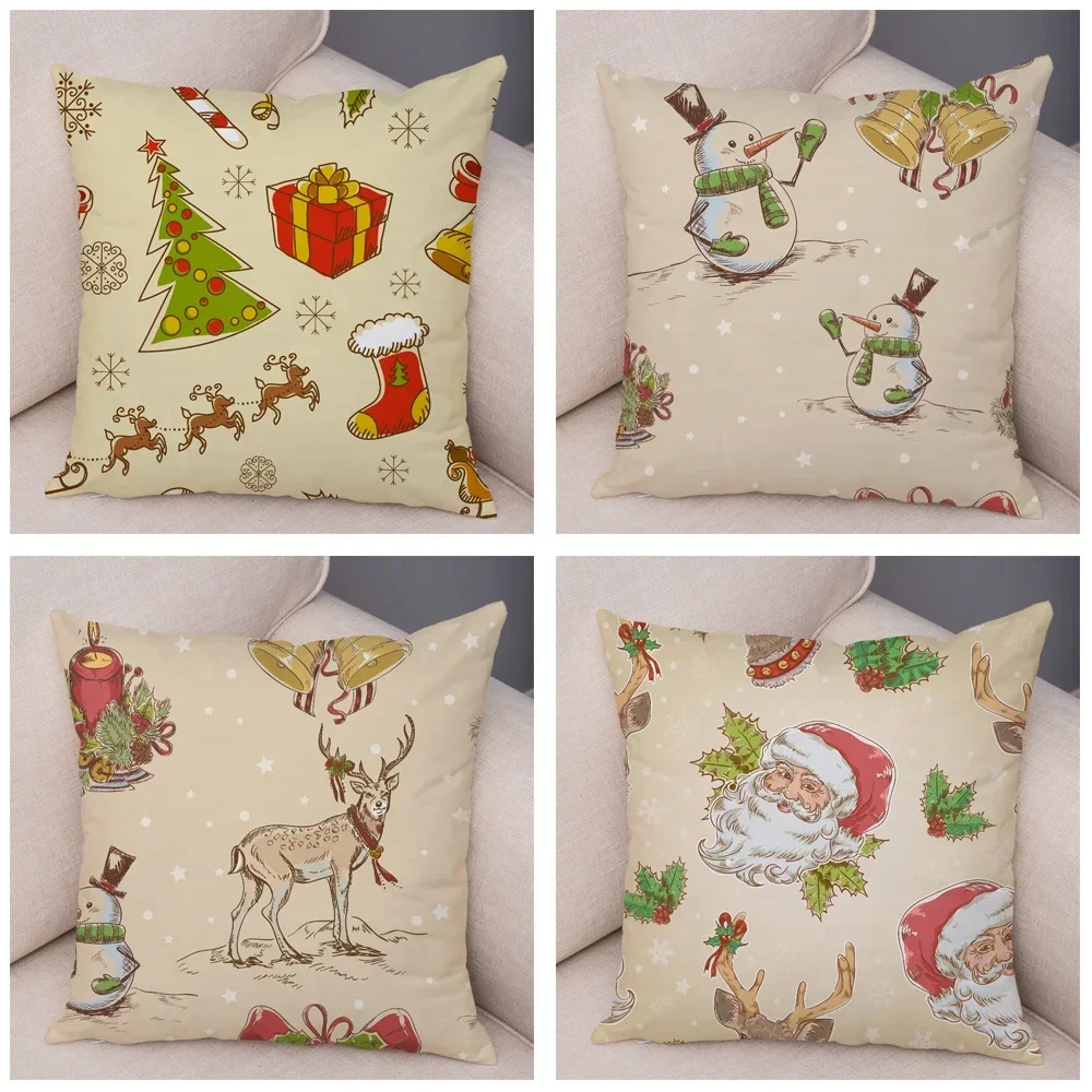 45x45cm Santa Claus Cartoon Socks Snowman Deer Bell Pillowcase Sofa Home Car Decoration Christmas Cushion Cover