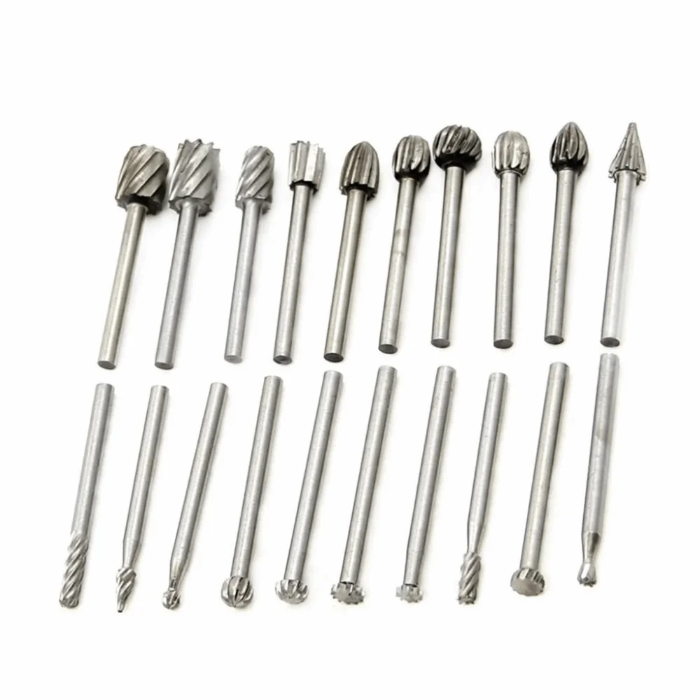 20Pcs High-Speed Steel Rotary Burrs Set 3mm Shank 40mm Length High-Speed Steel Burrs Precision Multi-Purpose Grinding Tool Set