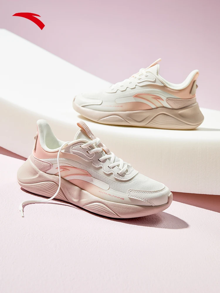 ANTA Lingyun Zapatillas para correr para mujer, transpirables y cómodas, suela blanda, absorción de golpes, zapatillas deportivas de suela gruesa para mujer