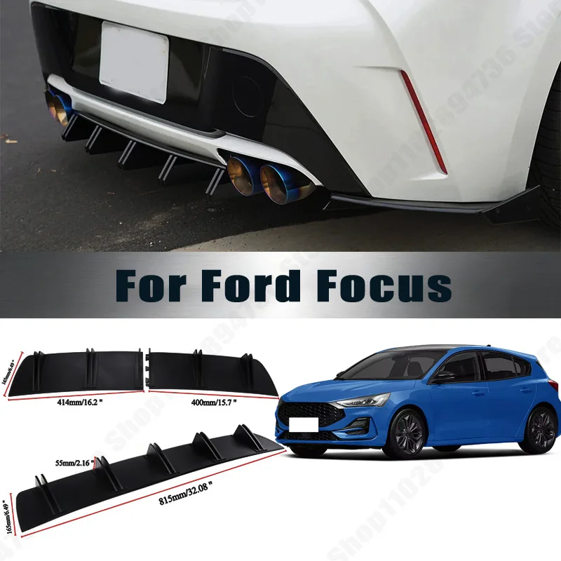 For Ford Focus Rear Diffuser Shark Fin Double Wing ABS Curved Aero Spoiler Anti-Collision Chassis Protector Car Styling