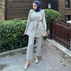 2 Piece Women Muslim Set Spring Autumn Fashion Long Sleeve Shirt Pants Suits Casual Dubai Turkey Abaya Sets Eid Mubarek Outifits