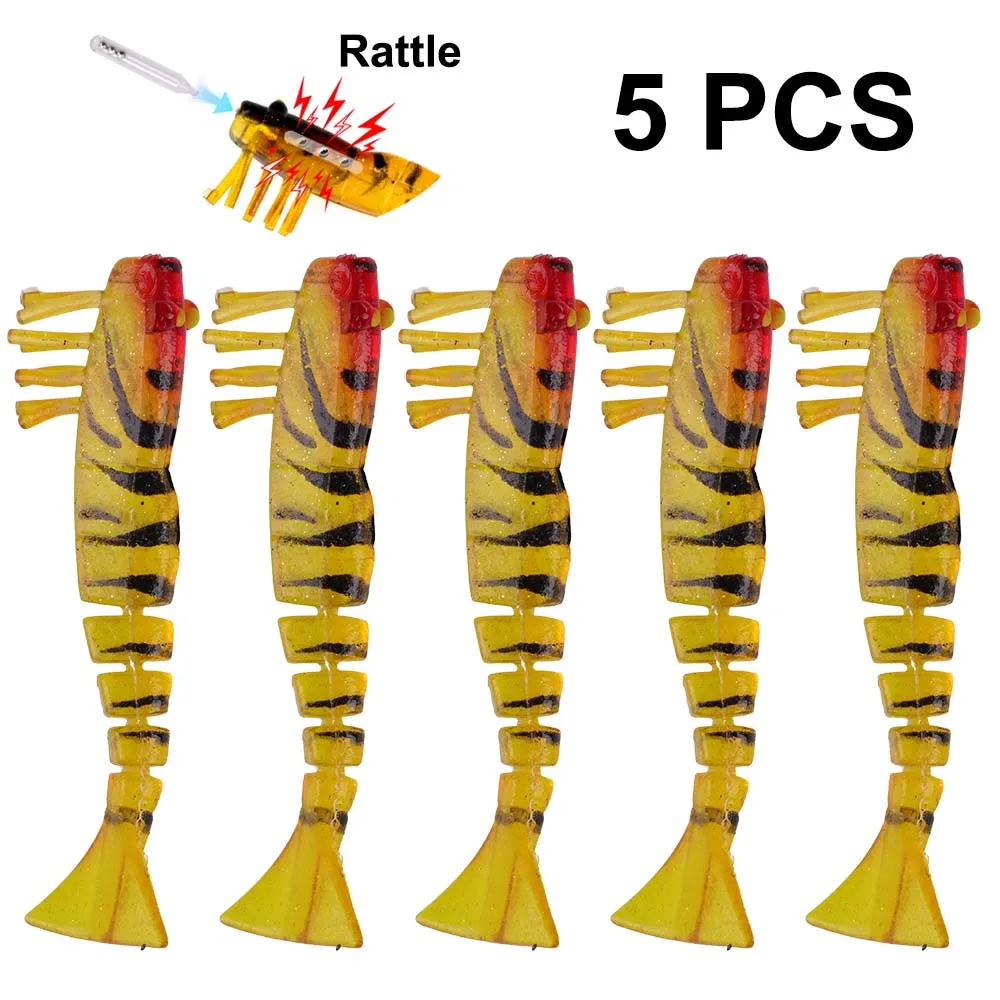 

T 5 шт. 85 мм/100 мм, шарнирная Мягкая приманка креветки, светящаяся пластиковая искусственная рыболовная приманка, морская вода