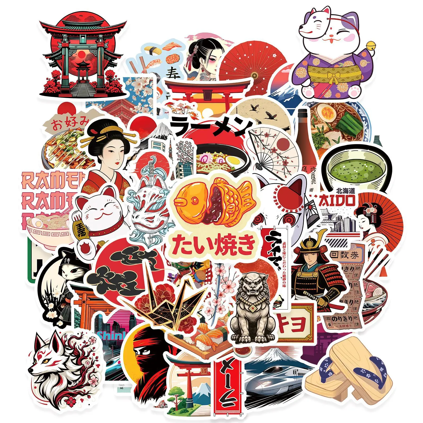 50 Stück Traditionelle Japanische Kultur Graffiti-Aufkleber Dekoration für Gepäck, Handy, Gitarre, Scrapbook, Tasse, Kühlschrank, Klassisches Kinderspielzeug