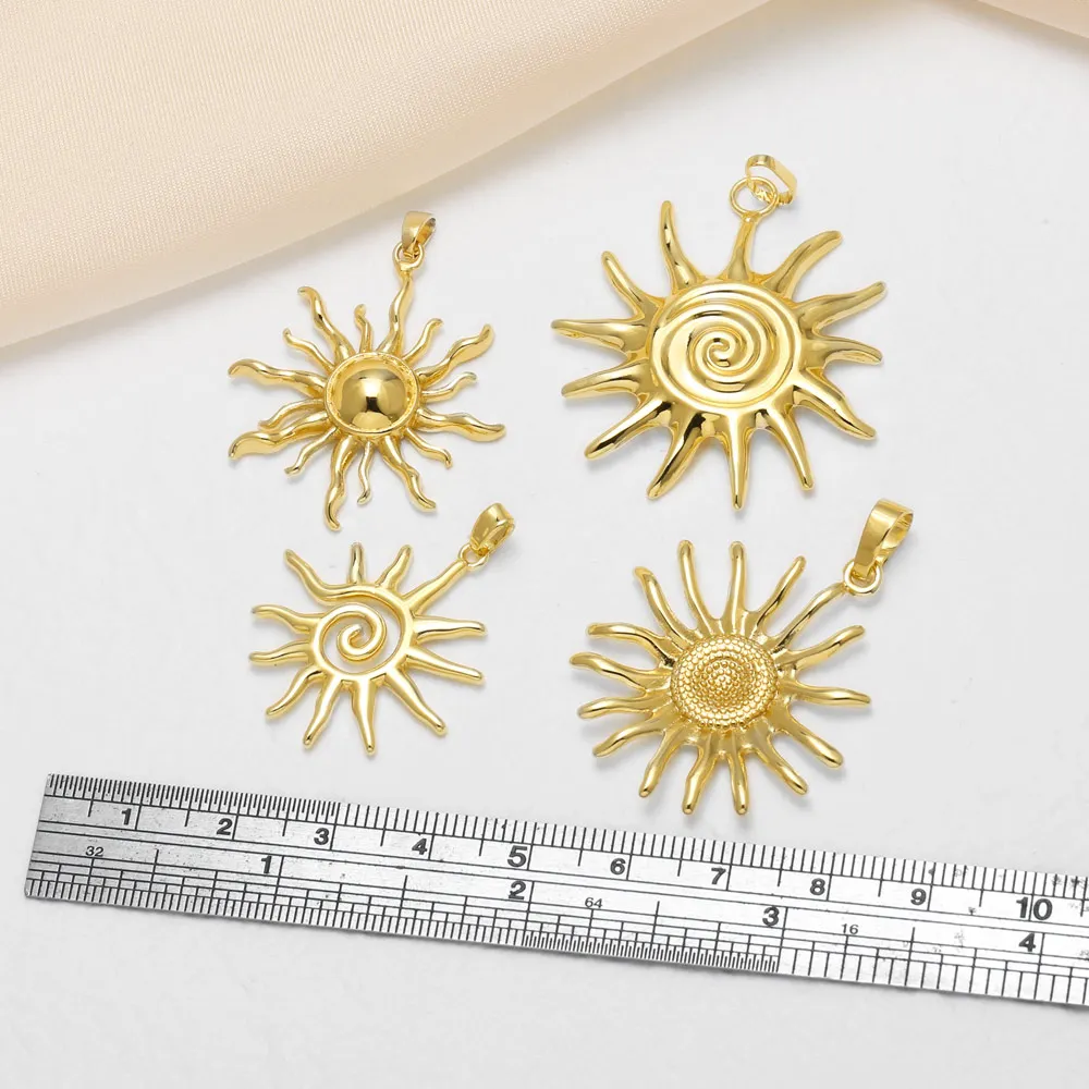 OCESRIO Trendy Big Sun Pendant for Necklace Copper Gold Plated Sunshine Handmade DIY Jewelry Making Component pdta299