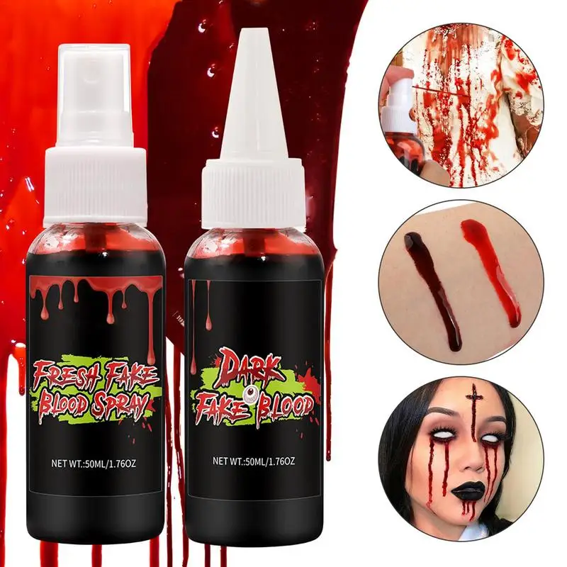 Halloween Fake Blood Makeup Kit 2X Halloween Liquid Blood Scary Washable Blood Realistic Face Paint For Halloween Makeup Cosplay