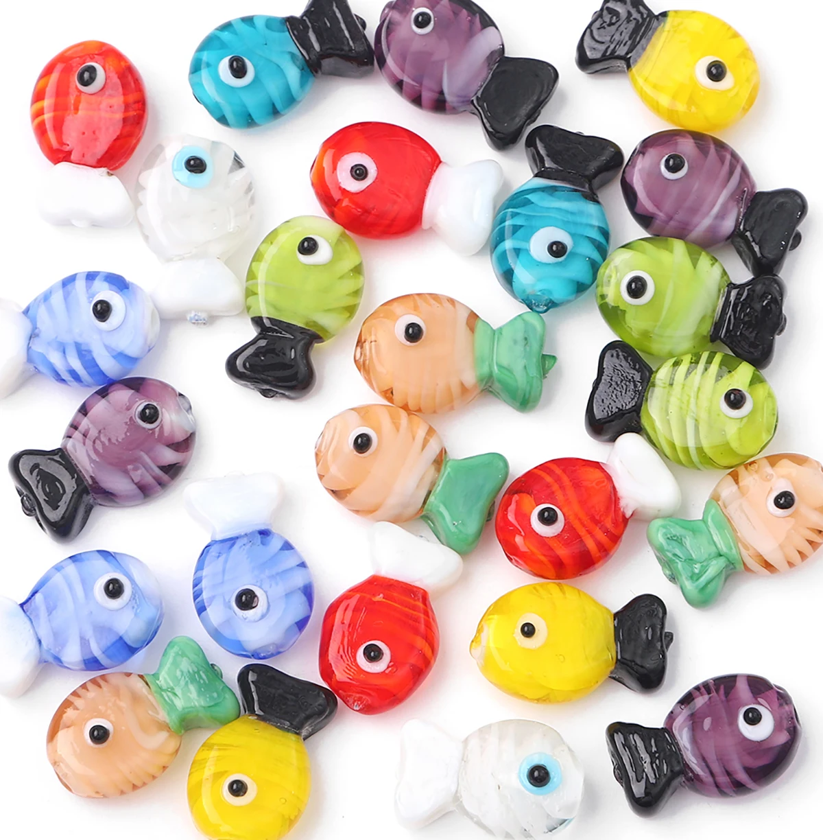 20x12mm 1pc niedlichen hand bemalten Glas zweifarbig weißen Fisch DIY handgemachte Perlen Armband Halskette Material Zubehör