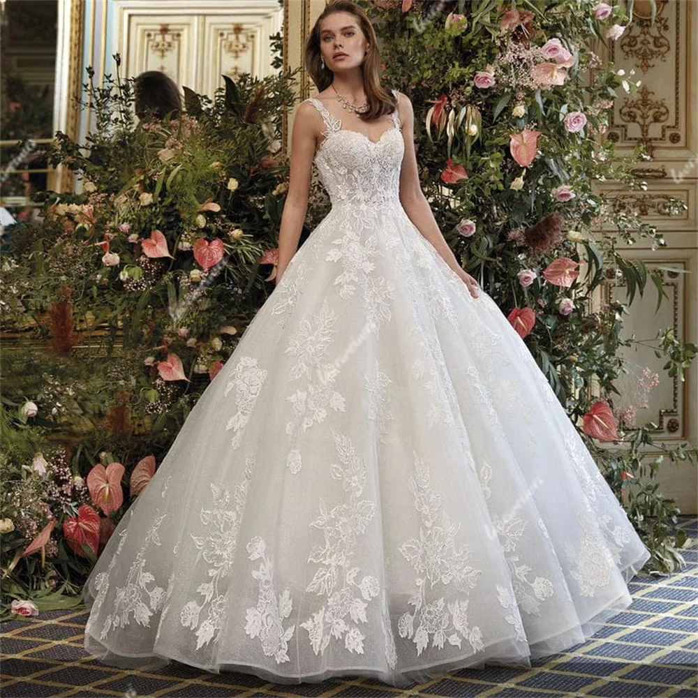 Querida princesa vestidos de casamento para a noiva, uma linha, vestido de casamento tribunal, laço branco marfim, vestido nupcial tule