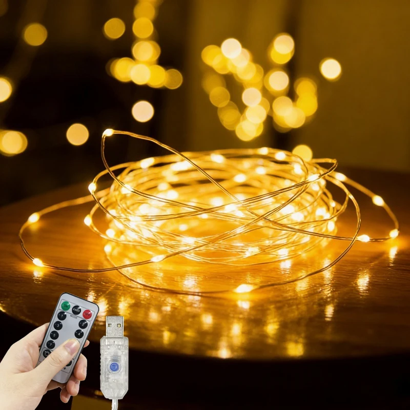 

LED Wire String Lights USB 8 Modes with Remote Control Wedding Party Garland Fairy Light Christmas Decoration for Home Bedroom