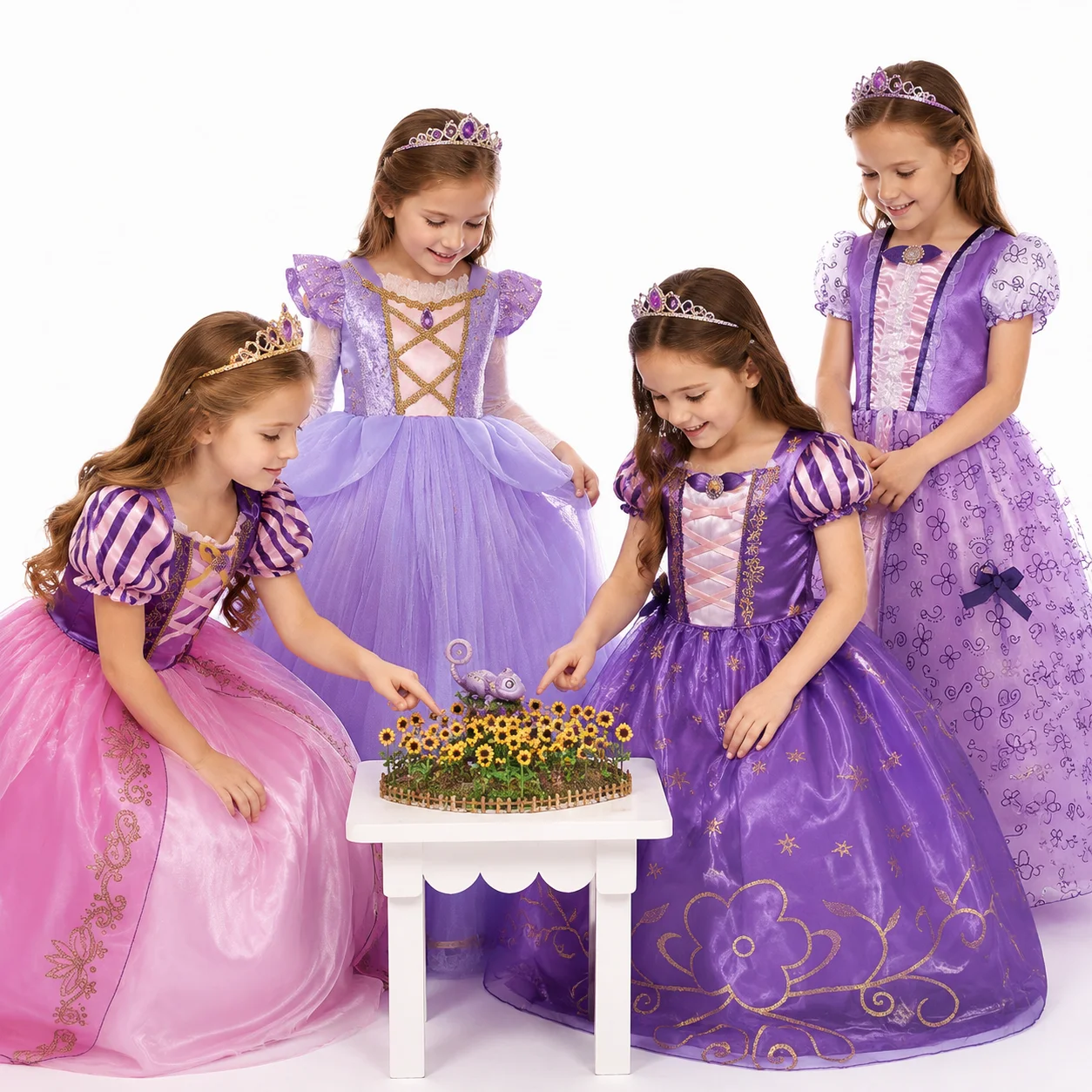 Muababy Rapunzel Glitter Tulle Tangled Princess Dress Set for Girls Halloween Birthday Christmas Party Costume Kids 2-10Y