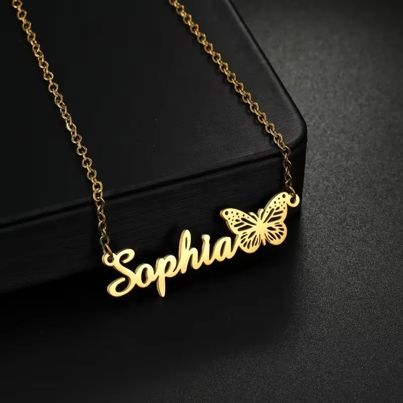 

Custom Butterfly Name Necklaces For Women Men Stainless Steel Customized Necklace Pendant Personalized Neck Chain Jewelry Gift