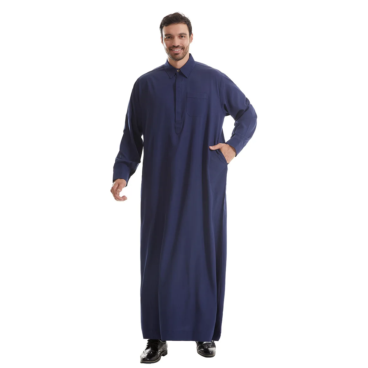 Men Clothes Muslim Middle East Arab Islam Clothing Long Sleeve Pocket Robe Jubba Thobe Ramadan Eid Djellaba Dishdasha Saudi New