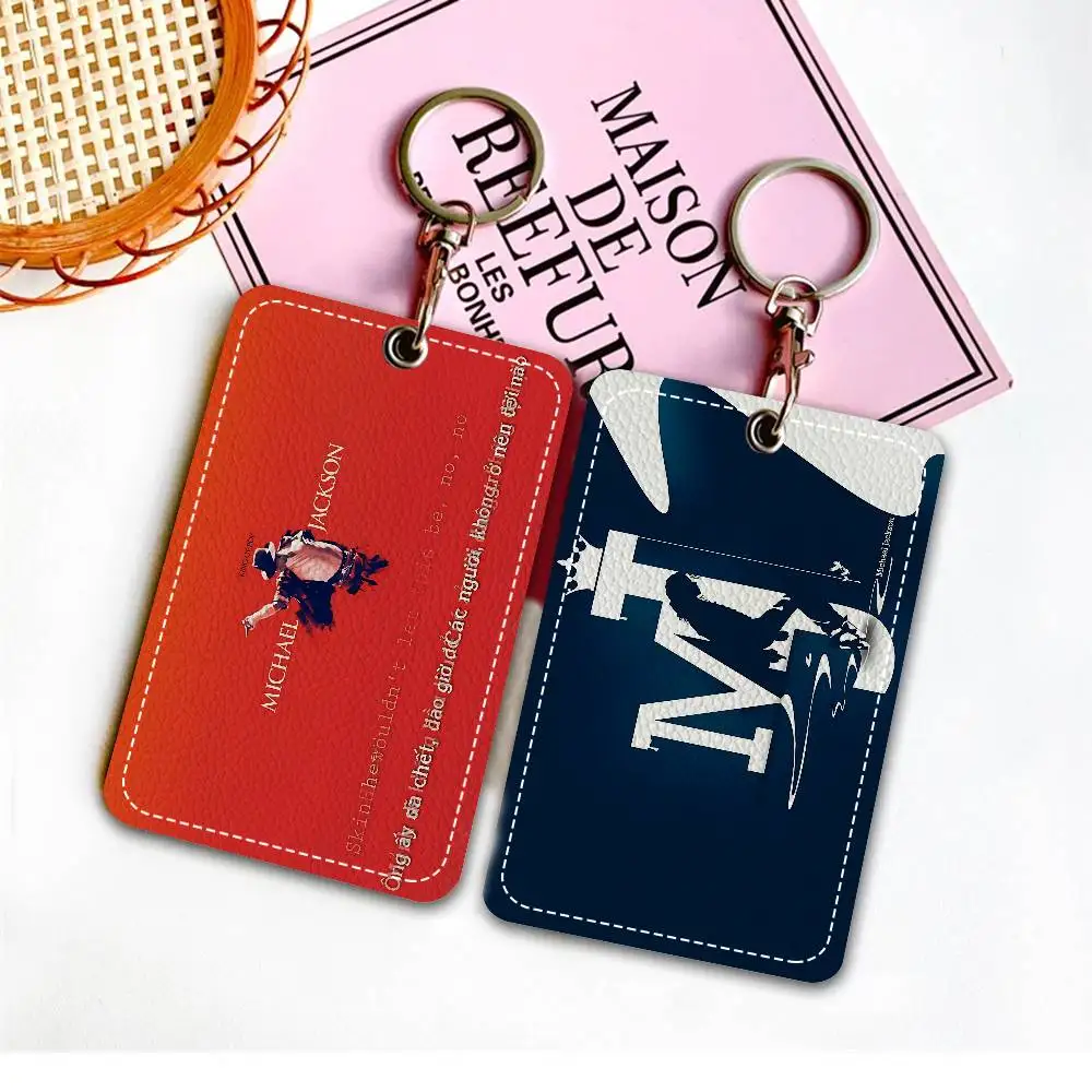 MJ King Of Pop مايكل جاكسون 1 قطعة حافظة بطاقات الوصول حافظة بطاقات جلدية المفاتيح حلقة رئيسية علامات الوصول إلى الباب حافظة بطاقات الهوية #3