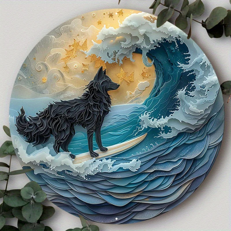 

Round Metal Cute Dog Gift Mask Theme Aluminum Sign Decorative Plates for Club Cafe Bar Yard Office Home Wall Art Decor