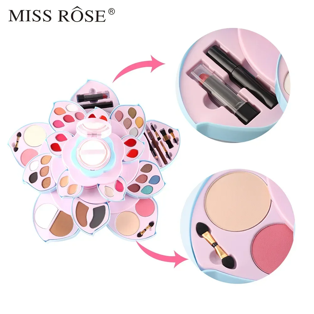 MISS ROSE-Coffret de maquillage professionnel rotatif, kit complet, palette de fards à barrage pailletés, fond de teint en poudre, cadeaux cosmétiques pour femmes