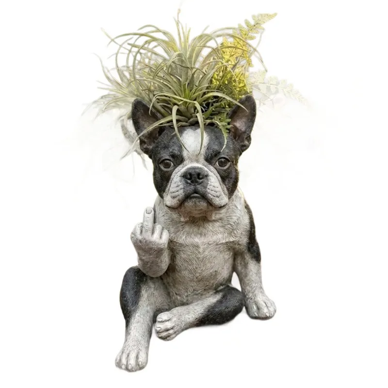 Bulldog resin flower pot ornament outdoor garden decoration creative plant potted crafts