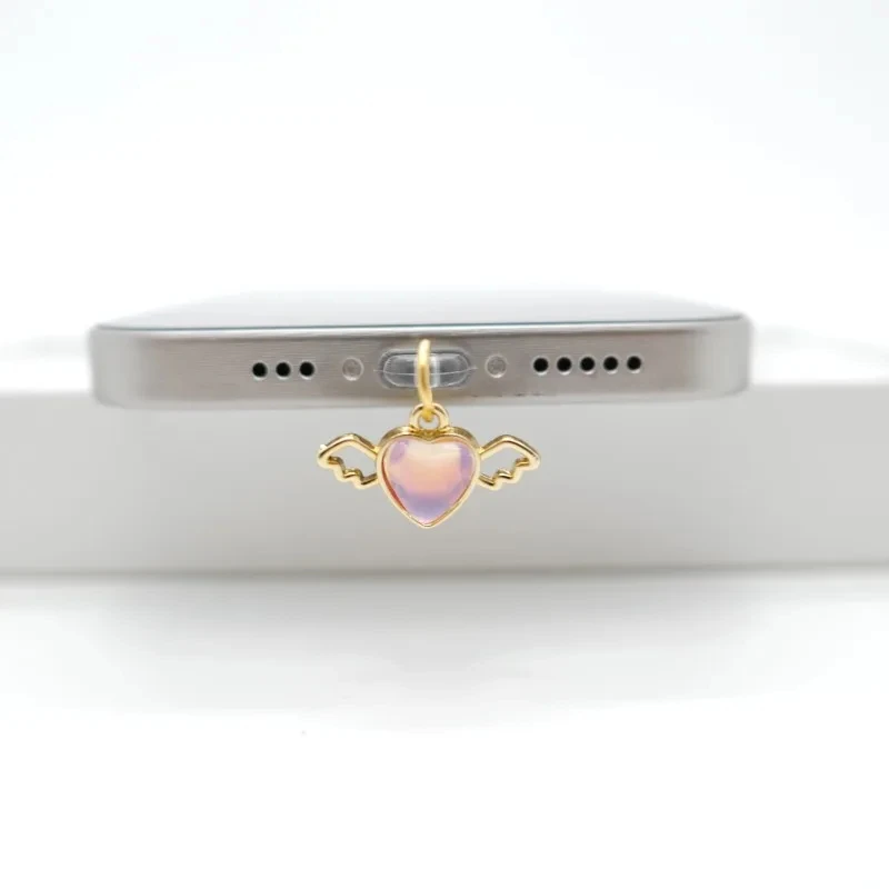 

Cute Heart-Shaped Wing Dust Plug Phone Charm Korean Style Charging Port Cover Girl's Birthday Gift Phone Computer Earphone Etc. Daily Care Accessories