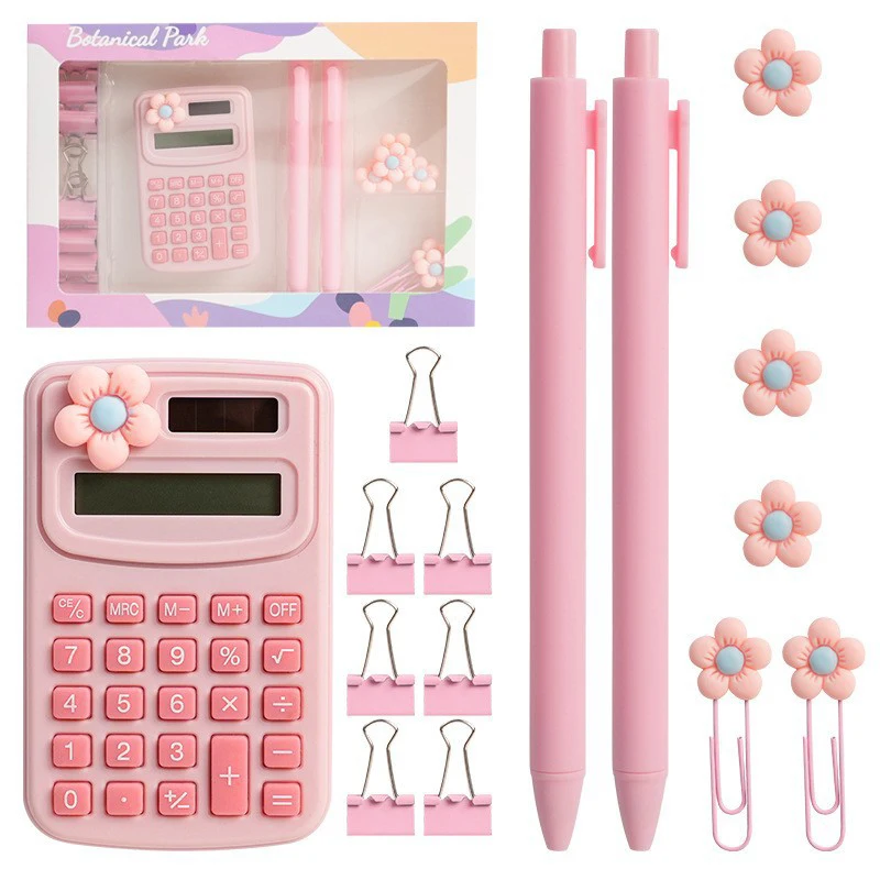 

Macaroon color paper clip ticket holder binding set gel pen mini computer multifunctional stationery combination