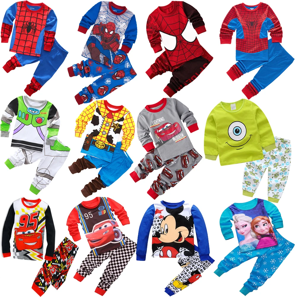 Spring Autumn Children\'s Anna ElsaClothing Sets Boys Sleepwear Clothes Kids cars Pajamas Set Baby Girls Cotton Cartoon Pijamas