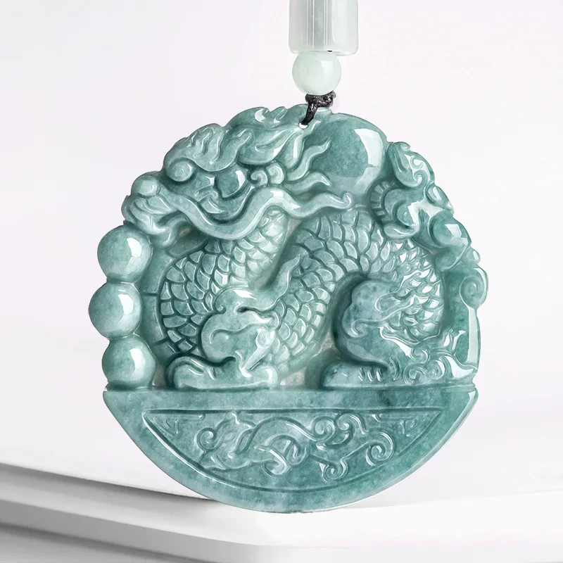 

Natural Jadeite Blue Water Dragon Play Beads Charm Dragon Pendant Exquisite Carving High-grade Men and Women Jewelry Gifts