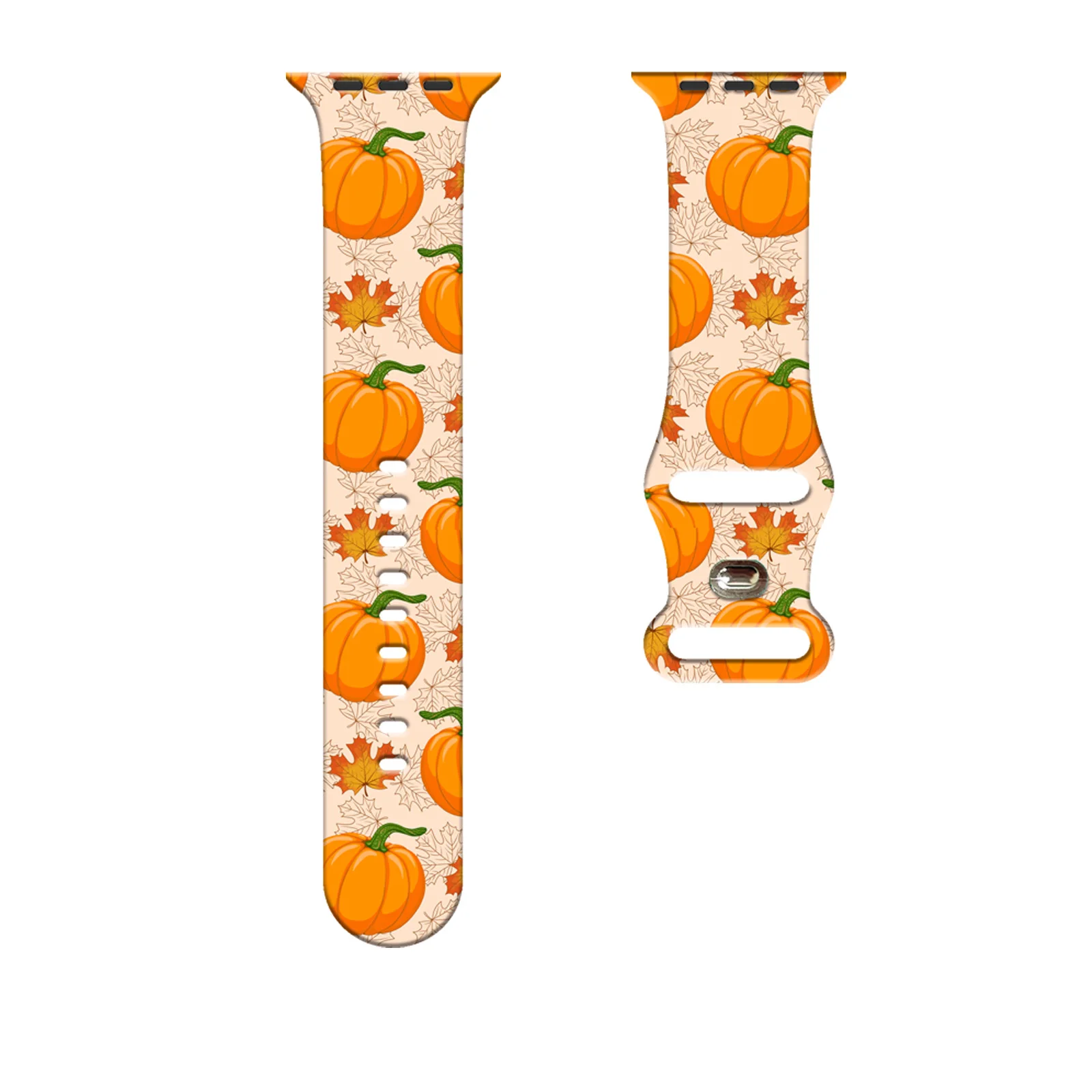 

Silicone Strap for Apple Watch 10 9 8 7 Autumn Pumpkin Printed Band Replacable Bracelet for iWatch 46mm 44mm 42mm 41mm Watchband