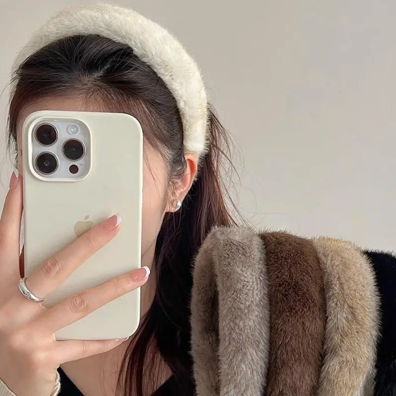 Solid Color Widen Thicken Hair Bands Women Girls Sweet Versatile Soft Fluffy Furry Hair Hoops Winter Hair Accessories Gifts