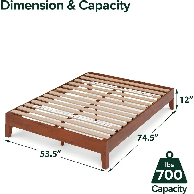 Wood Platform Bed Frame, Solid Wood Foundation, Slat Support, No Box Spring Needed, Easy Assembly, Full