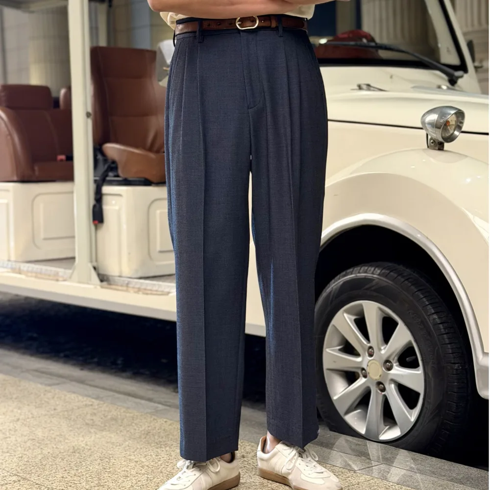British Style Retro Classic Stylish Denim Blue Wide-leg Straight Pants Casual Loose Versatile Suitable For Men's Social Trousers