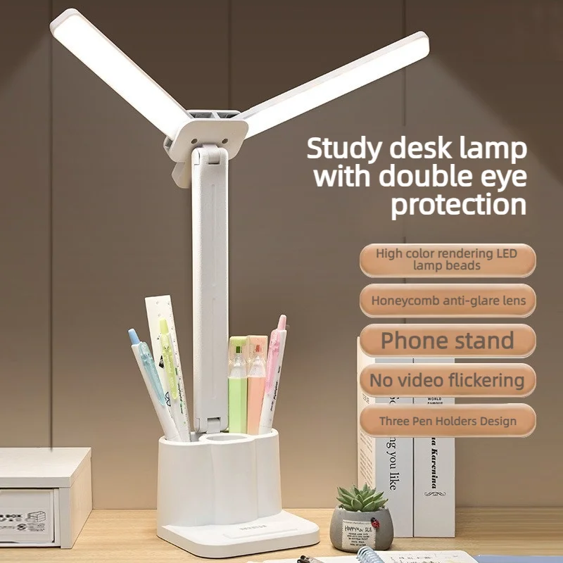 USB anti‑glare desk lamp for kids and students, eye‑caring, dual‑use with charging and plug‑in power for dormitory and bedroom