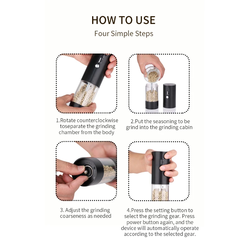 Quantitative Electric Salt and Pepper Grinder Rechargeable Adjustable Coarseness Large Capacity Auto Spice Grinders Kitchen Tool view 5