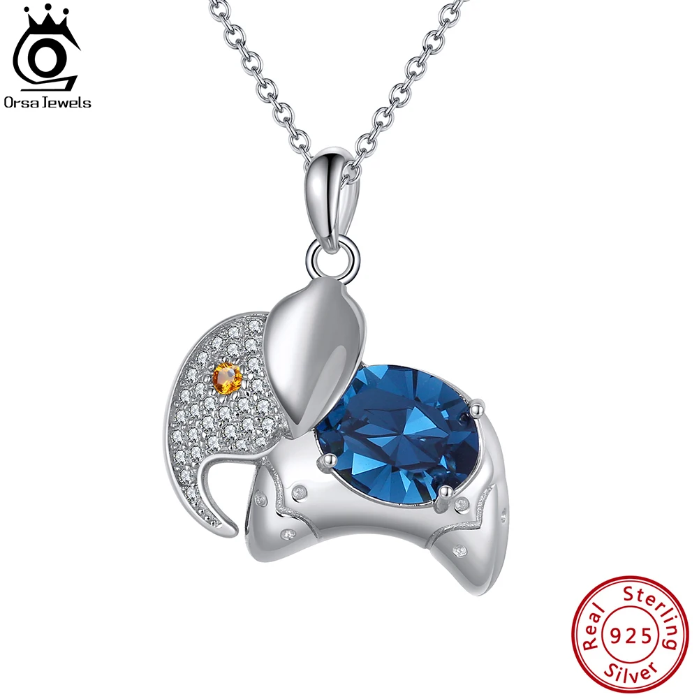 

ORSA JEWELS Elegant 925 Sterling Silver Elephant Design Austria Crystal Pendant Necklace for Women Birthday Jewelry Gift SWN18