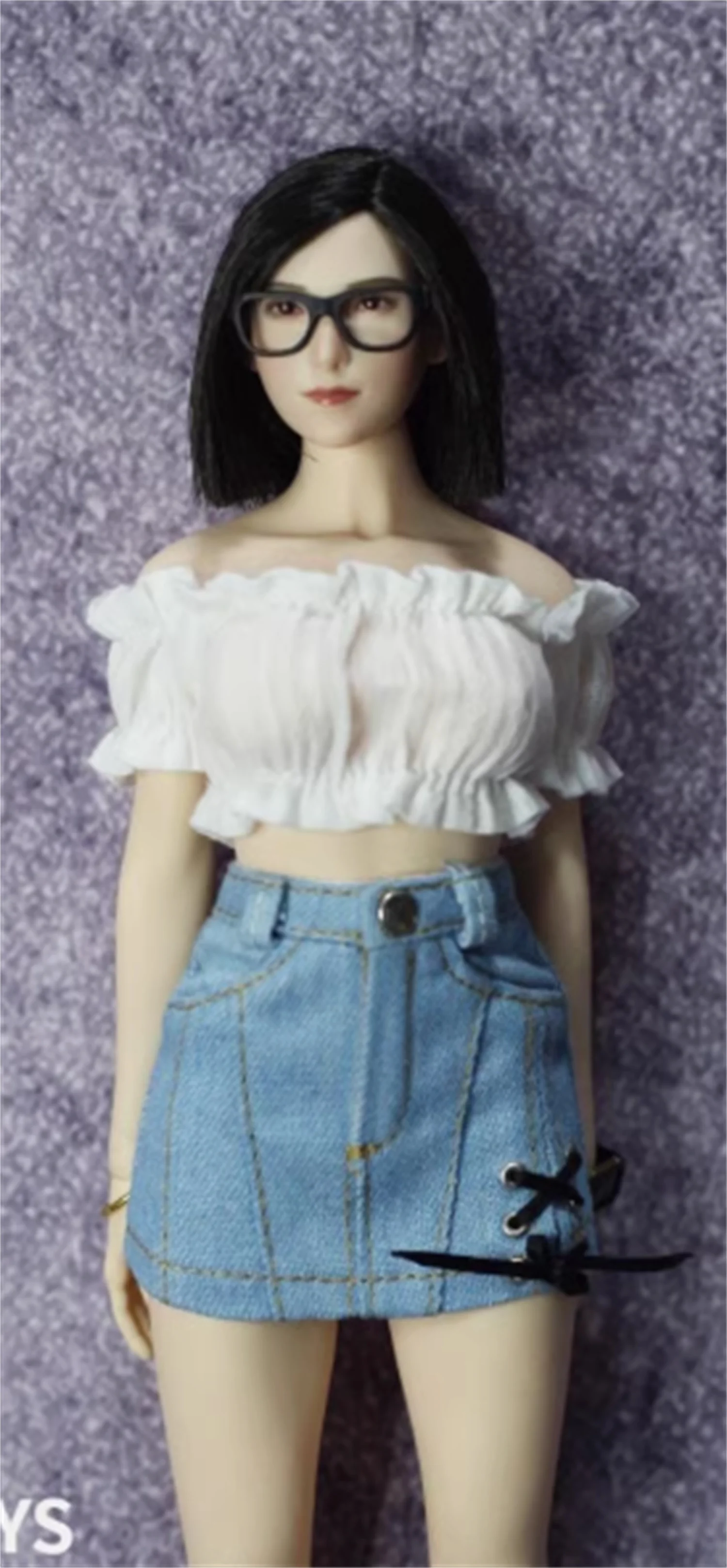 1/6 Female women's one shoulder shirt Dress denim short skirt soldier clothing  Model Toys For 12 inch figure model totys