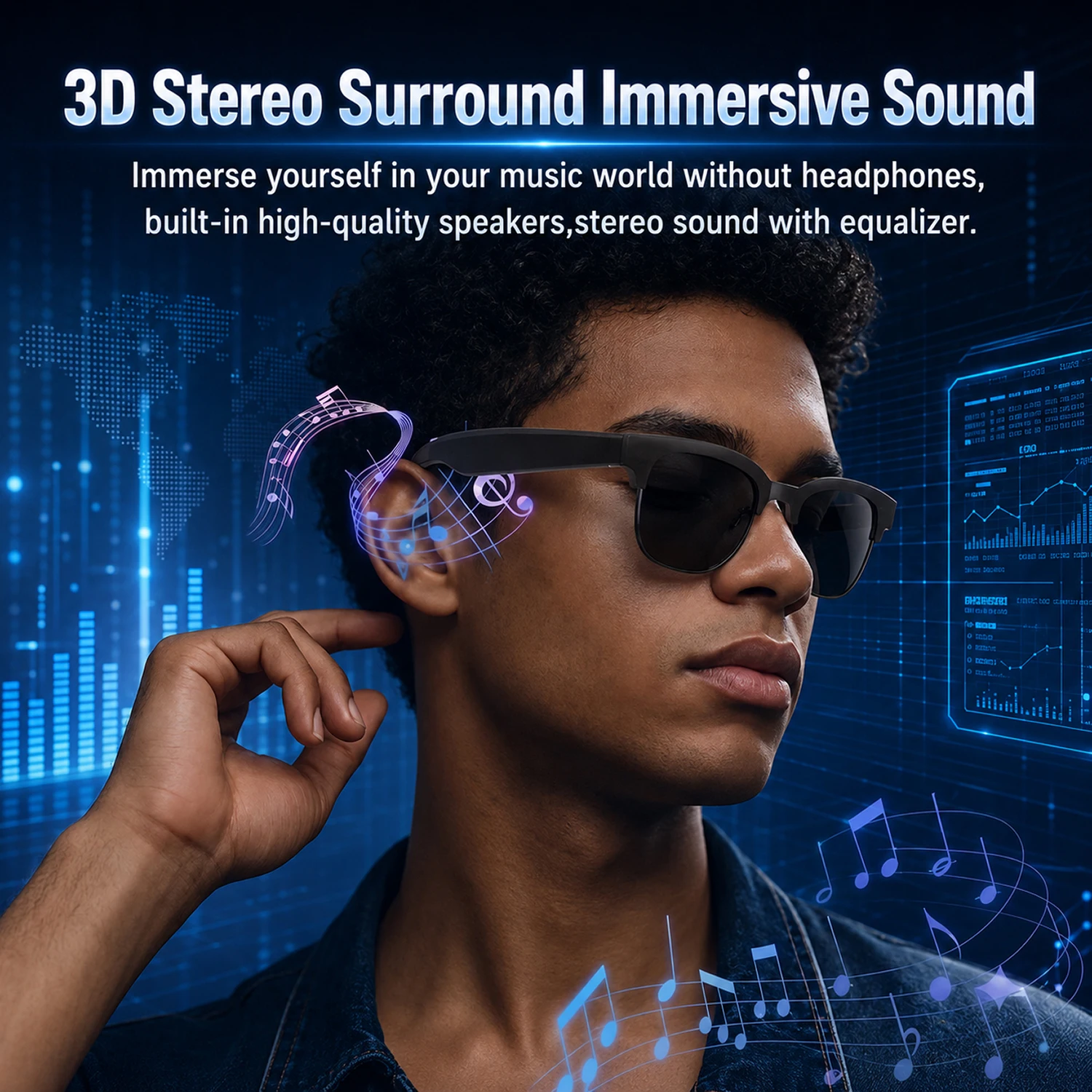 Smart Glasses Hands-Free Calling AI Chat Logging Music Playback Bluetooth Sunglasses for Men Touch Control Selfie Anti Glare