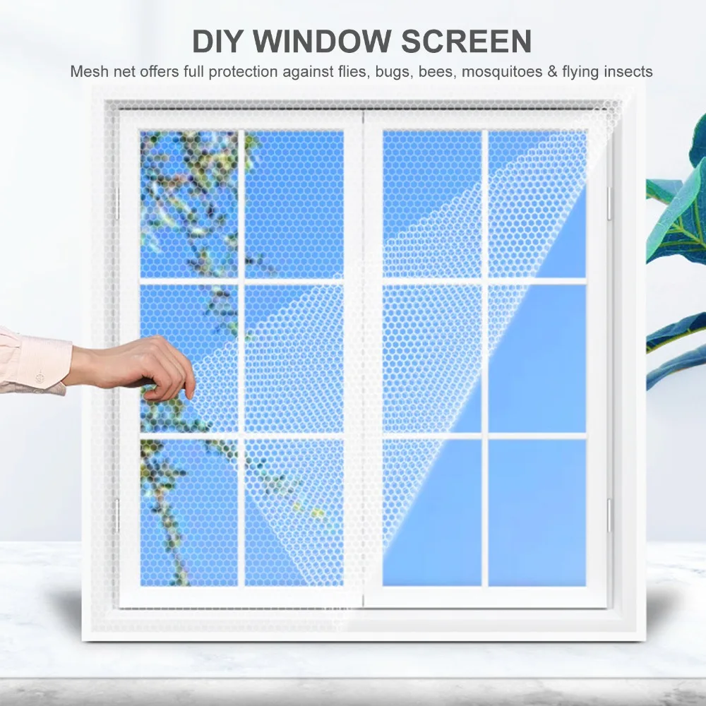 Self-Adhesive Tapes Window Screen Mesh 59 x 78 Inch Easy Cut Insect Netting Curtain Fine Mesh Retractable Design