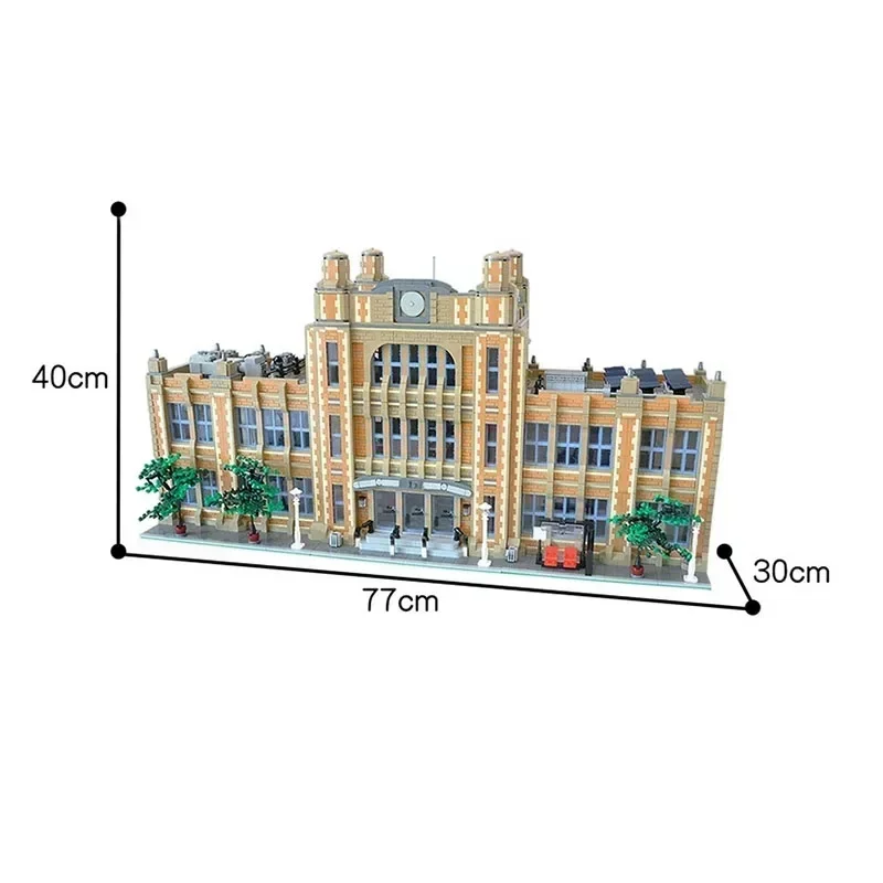 MOC-49130 Stadtstraße ansicht modulare Schule Spleißen Montage Baustein Modell 14412 Teile Bausteine Kinder Geburtstag Spielzeug Geschenk