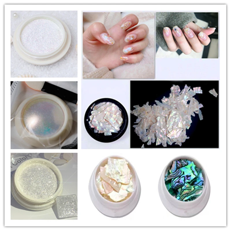Schillernde Muschelflocken Nail Art Glitter, natürliche Abalone Pearl Shards, DIY Maniküre Dekorationspulver für Salon und Heimgebrauch