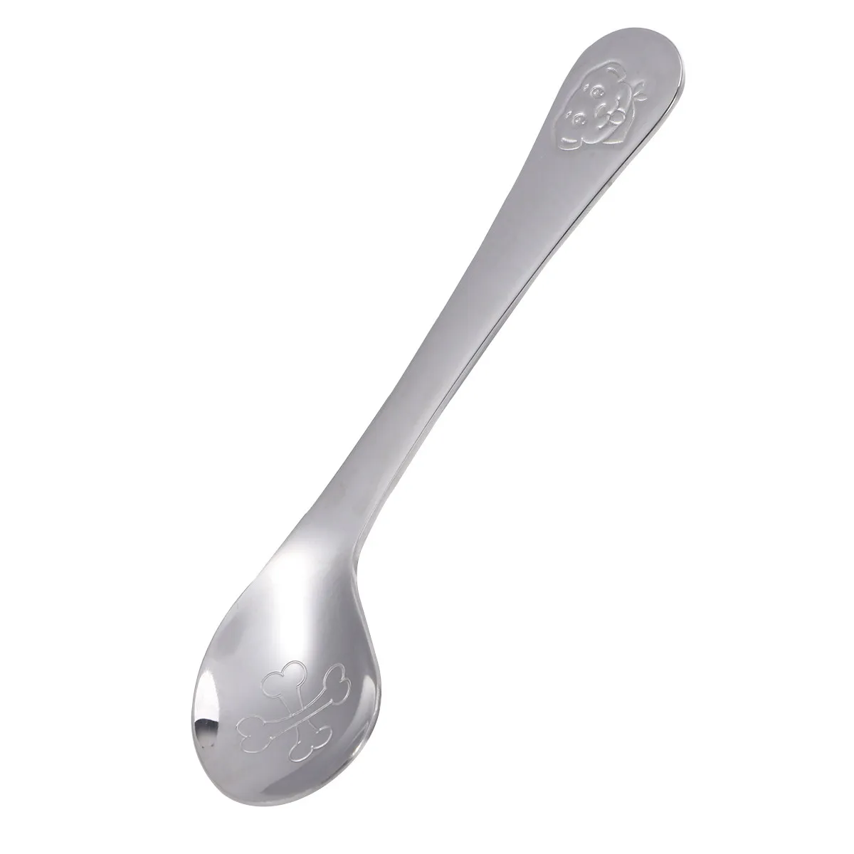 2Pcs 304 Stainless Steel Baby Training Spoon Ergonomic Cat Dog Cartoon Pattern for Feeding Stirring Coffee Dessert