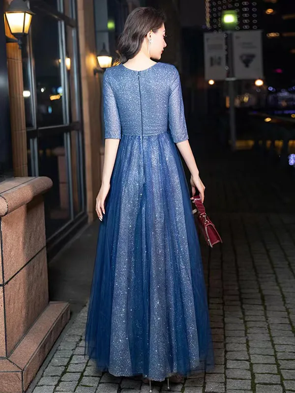 Customized V-neck Half Sleeve Elegant Wedding Party Vestidos 2024 Mesh Deisgn Slim Waist Prom Dresses Banquet Evening Dress Wome